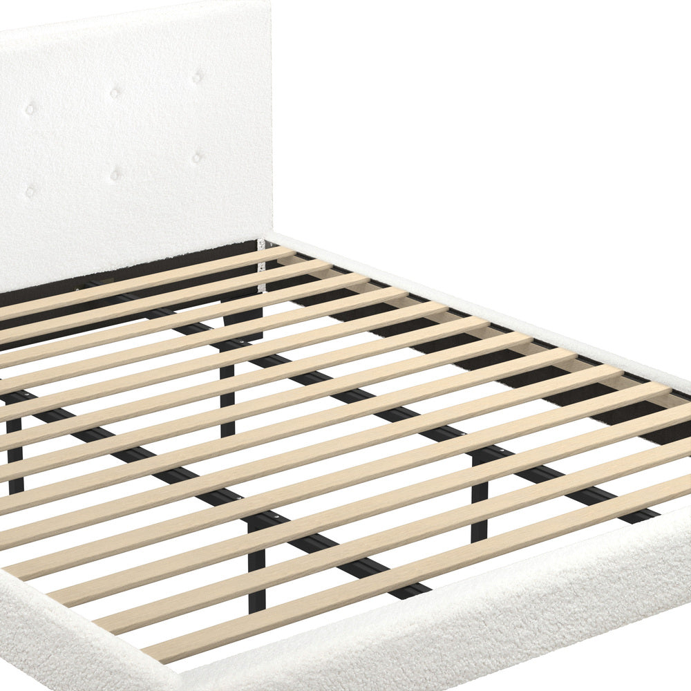 Oikiture Bed Frame King Size White Boucle