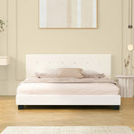 Oikiture Bed Frame King Size White Boucle, image 2