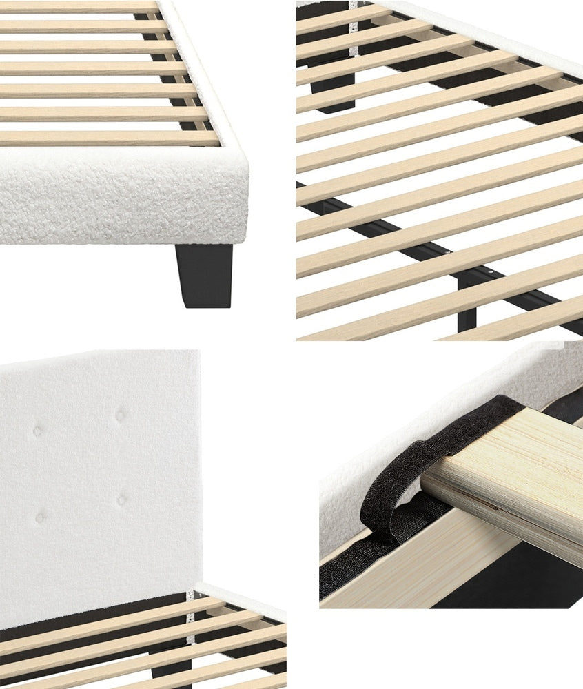 Oikiture Bed Frame King Size White Boucle