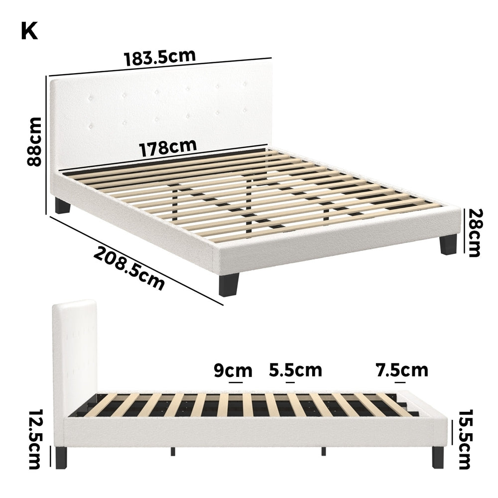 Oikiture Bed Frame King Size White Boucle