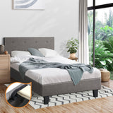 Oikiture Bed Frame King Single Wooden Fabric Grey