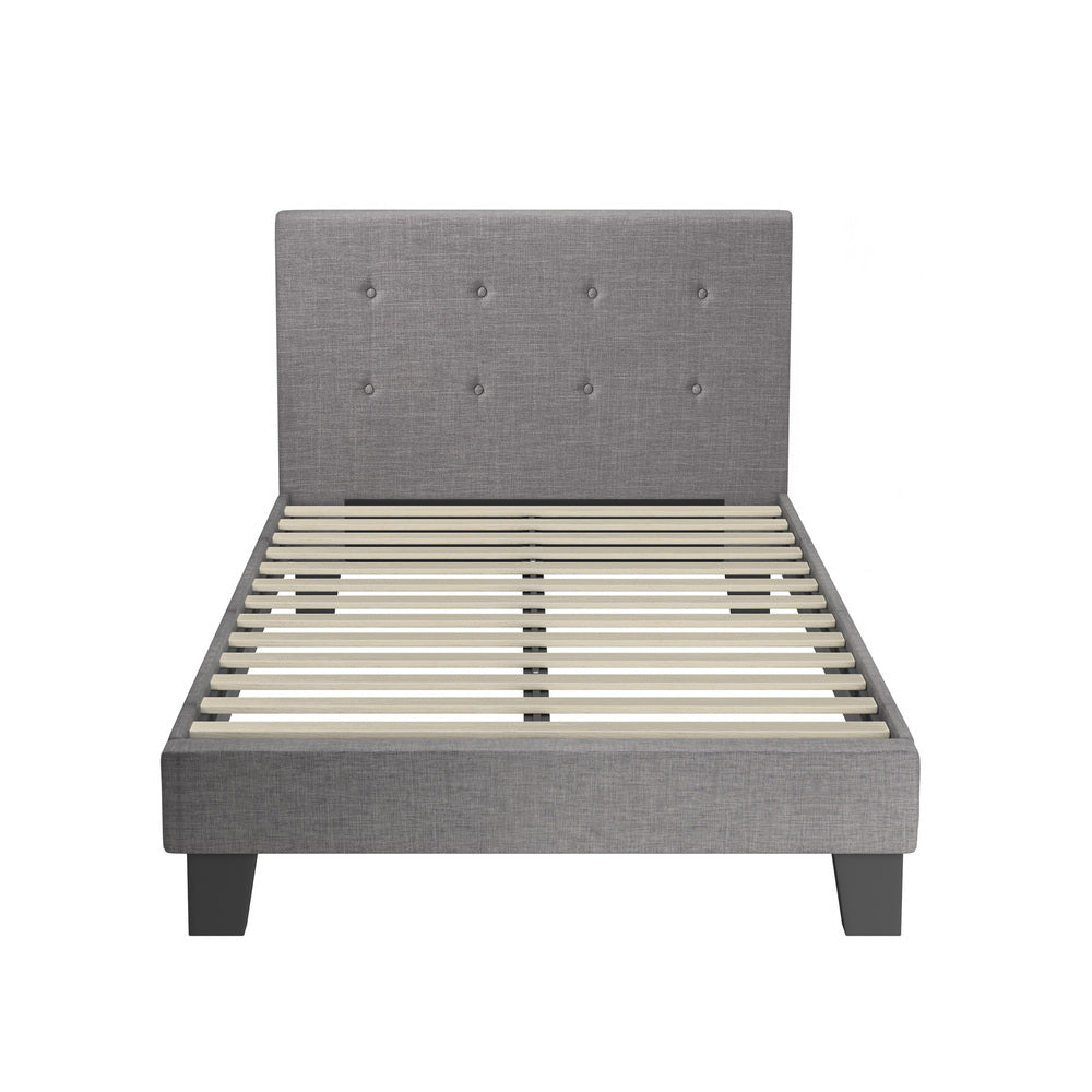 Oikiture Bed Frame King Single Wooden Fabric Grey