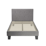 Oikiture Bed Frame King Single Wooden Fabric Grey - Front View