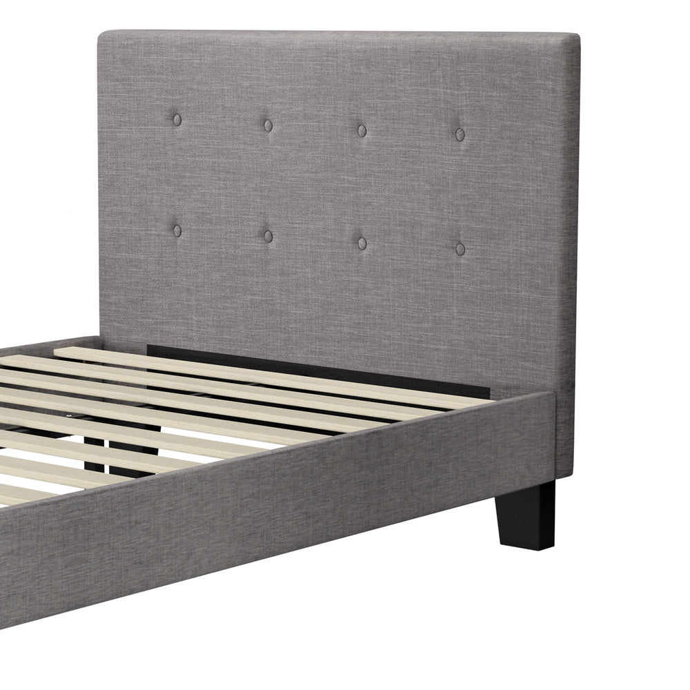 Oikiture Bed Frame King Single Wooden Fabric Grey