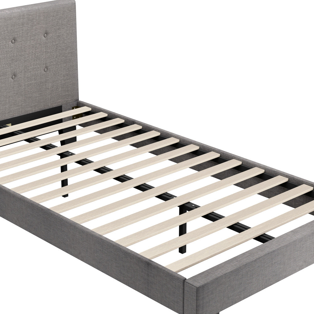 Oikiture Bed Frame King Single Wooden Fabric Grey