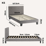 Oikiture Bed Frame King Single Wooden Fabric Grey