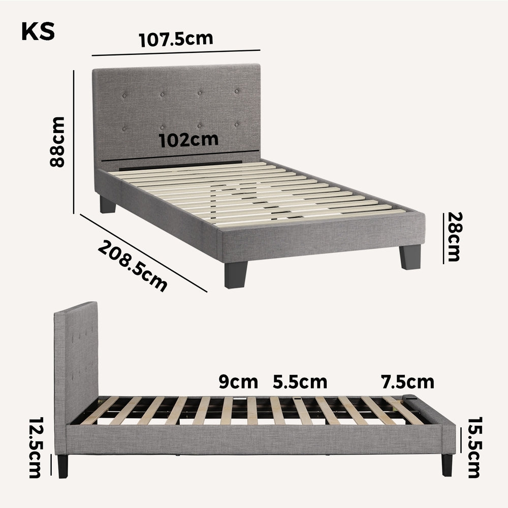 Oikiture Bed Frame King Single Wooden Fabric Grey
