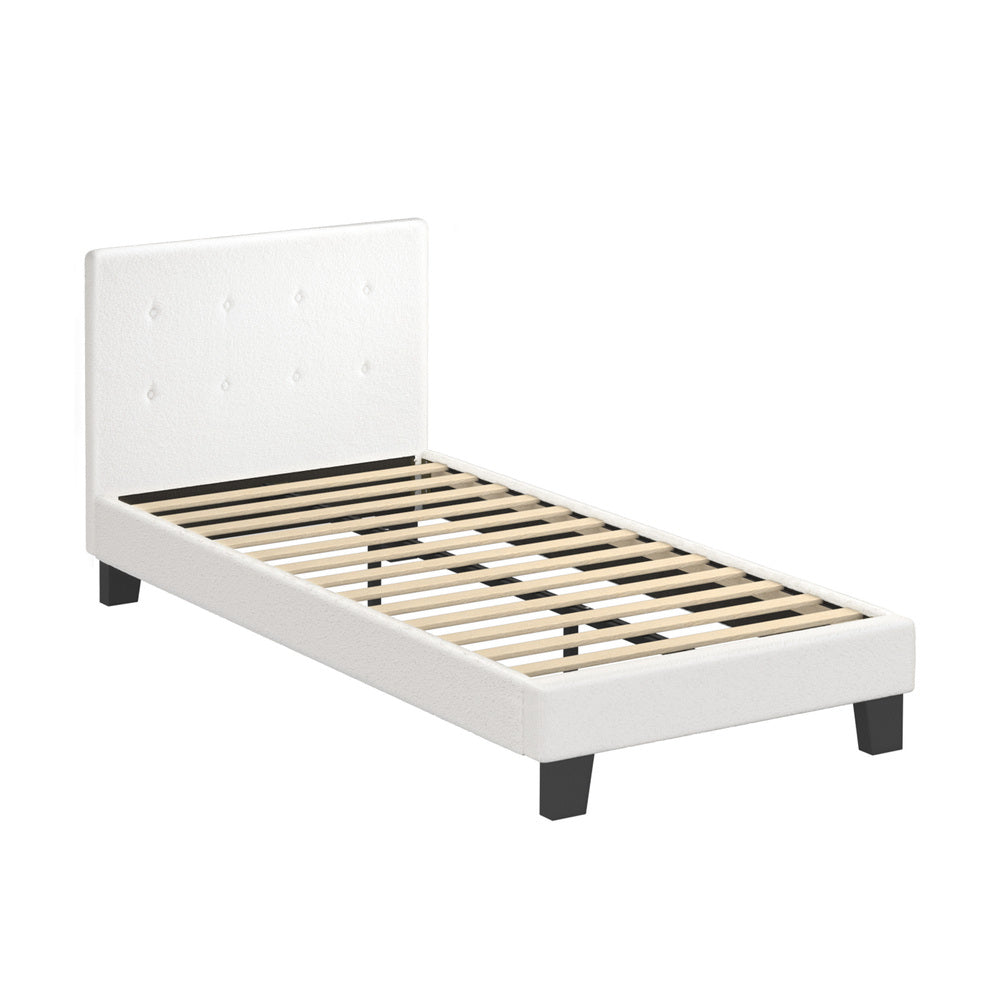 Oikiture Bed Frame King Single White Boucle