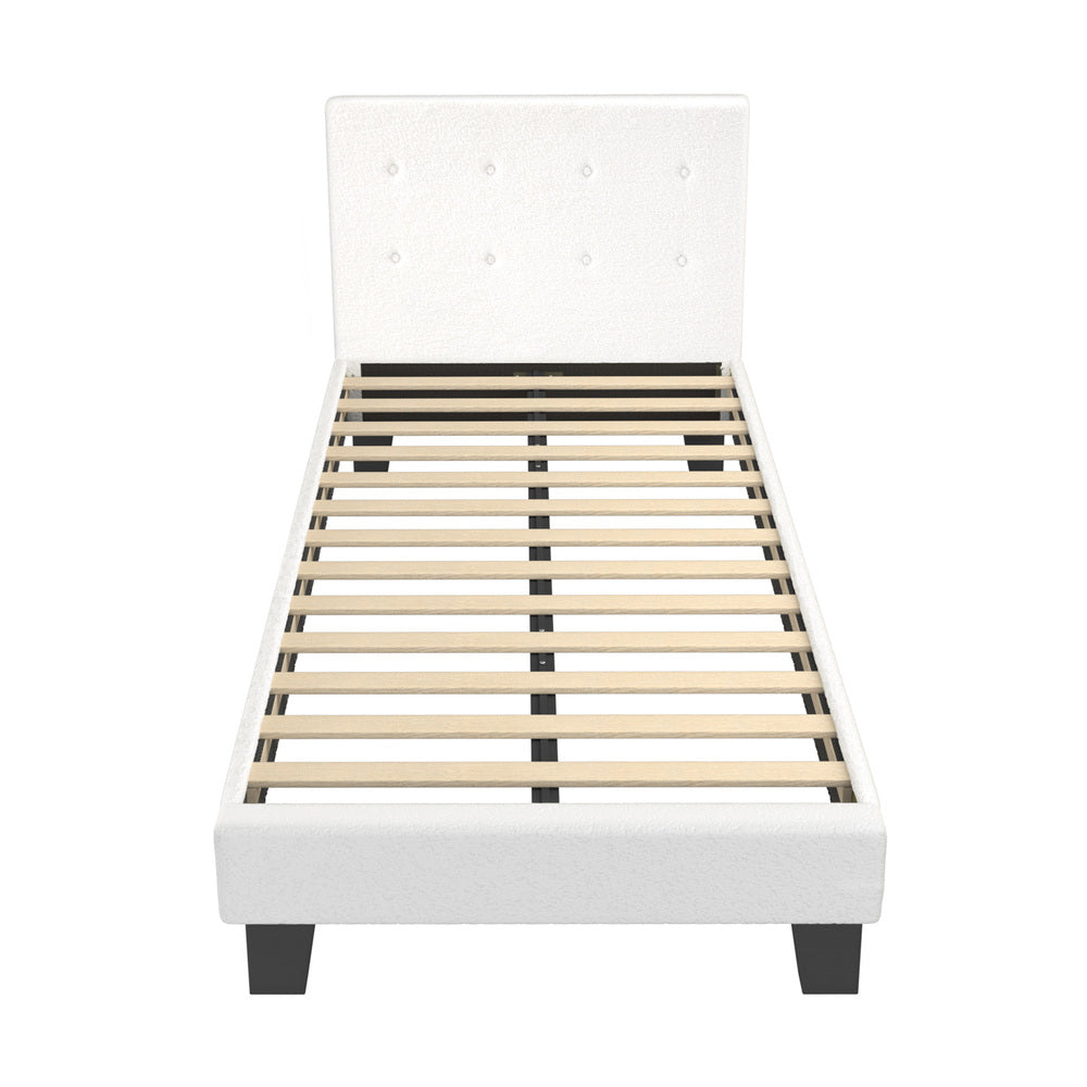 Oikiture Bed Frame King Single White Boucle