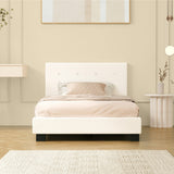 Oikiture Bed Frame King Single White Boucle