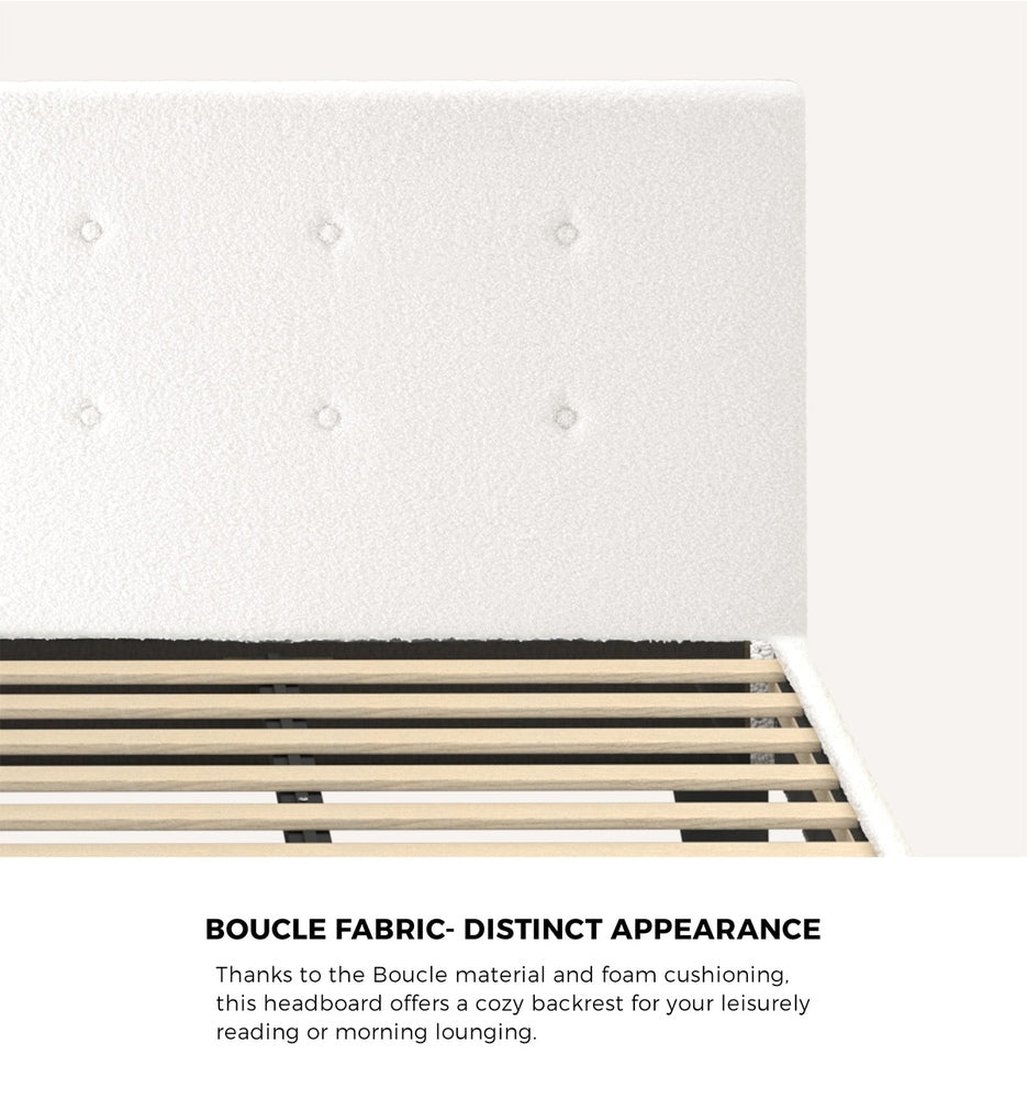 Oikiture Bed Frame King Single White Boucle