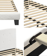 Oikiture Bed Frame King Single White Boucle - Front View