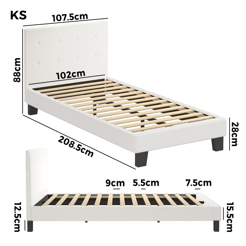 Oikiture Bed Frame King Single White Boucle