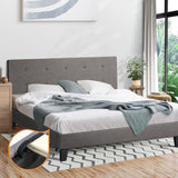 Oikiture Bed Frame Queen Size Wooden Fabric Grey
