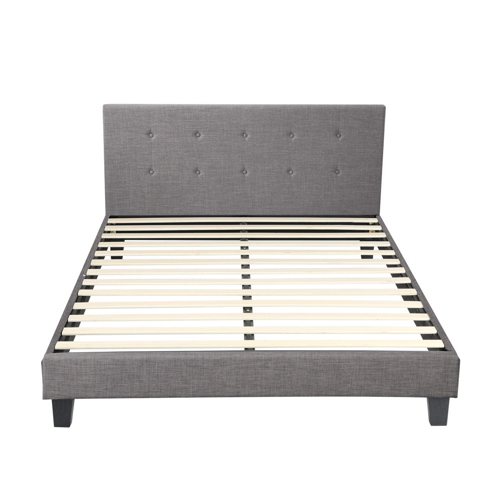 Oikiture Bed Frame Queen Size Wooden Fabric Grey