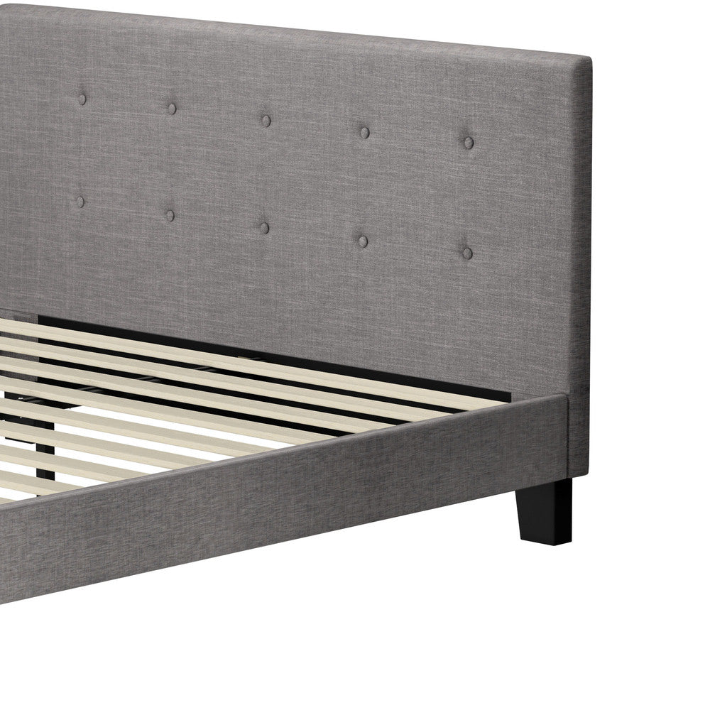 Oikiture Bed Frame Queen Size Wooden Fabric Grey