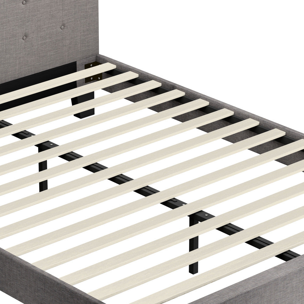 Oikiture Bed Frame Queen Size Wooden Fabric Grey
