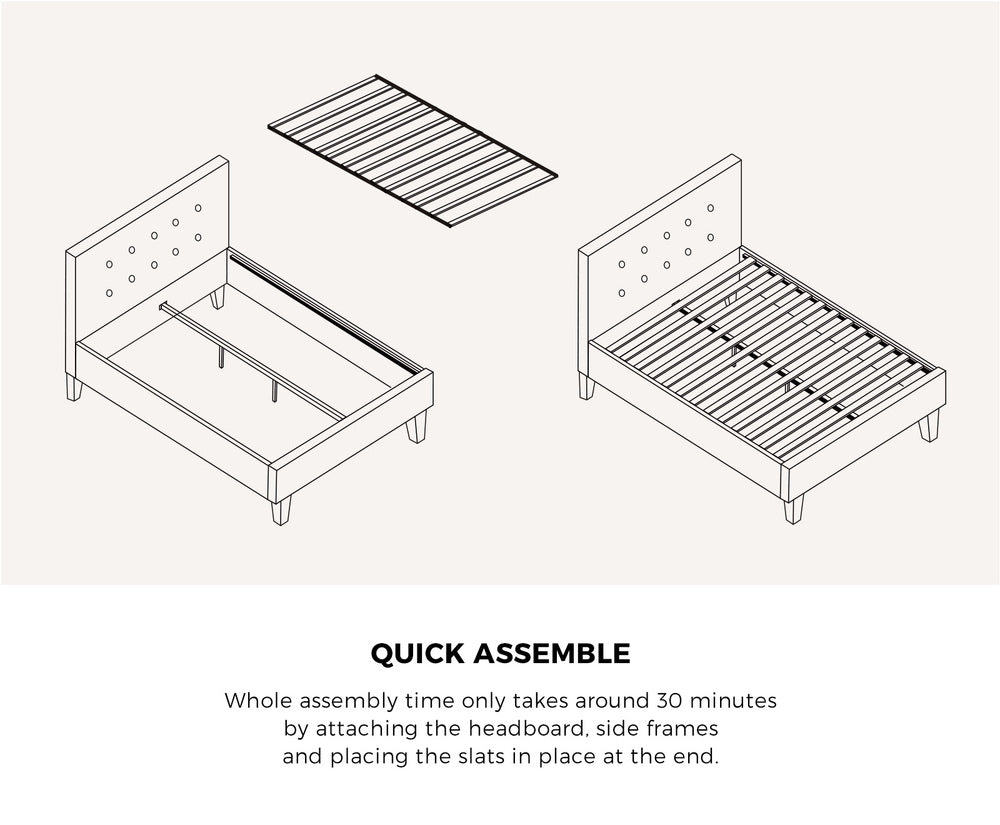 Oikiture Bed Frame Queen Size Wooden Fabric Grey