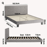 Oikiture Bed Frame Queen Size Wooden Fabric Grey