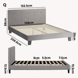 Oikiture Bed Frame Queen Size Wooden Fabric Grey - Rear View