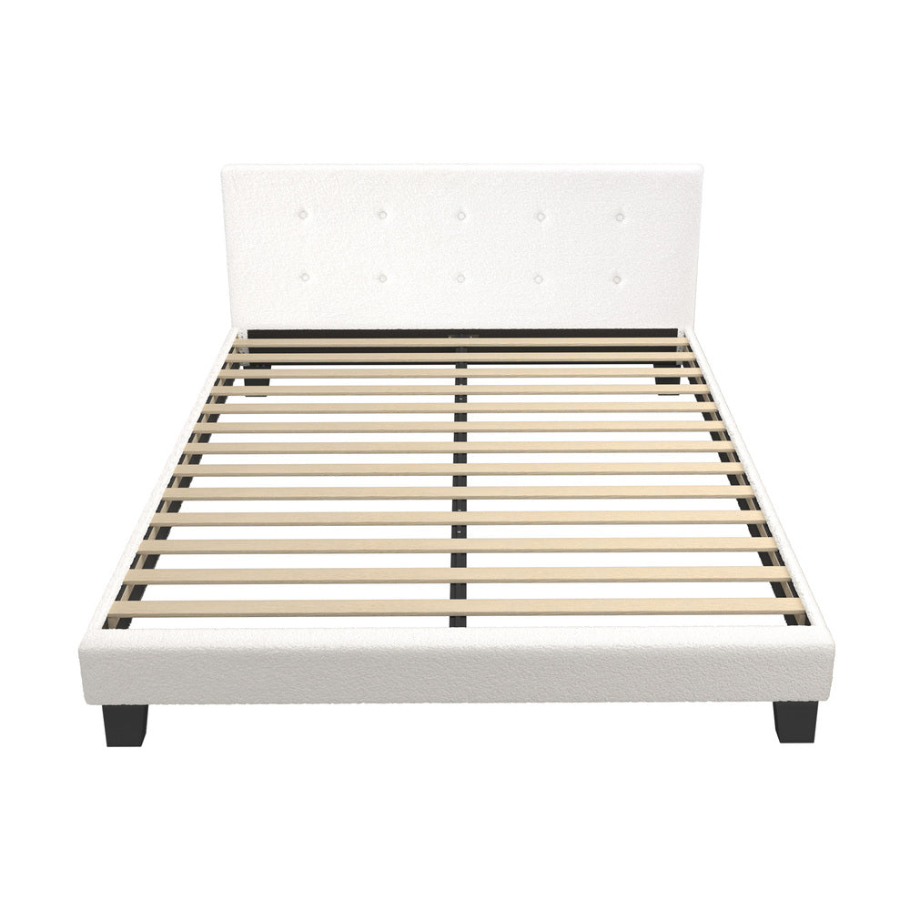 Oikiture Bed Frame Queen Size White Boucle