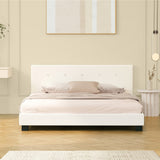 Oikiture Bed Frame Queen Size White Boucle