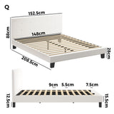 Oikiture Bed Frame Queen Size White Boucle