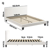 Oikiture Bed Frame Queen Size White Boucle - 45-Degree Angle
