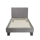 Oikiture Bed Frame Single Size Wooden Fabric Grey
