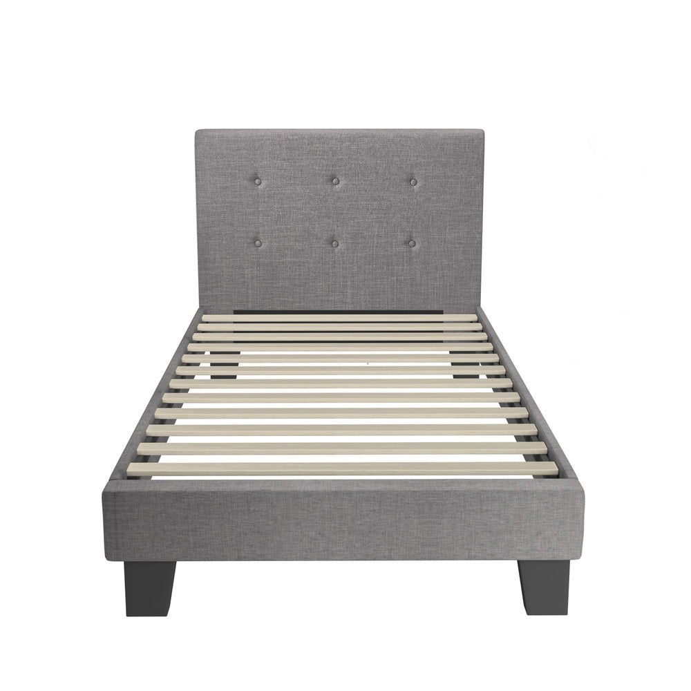 Oikiture Bed Frame Single Size Wooden Fabric Grey