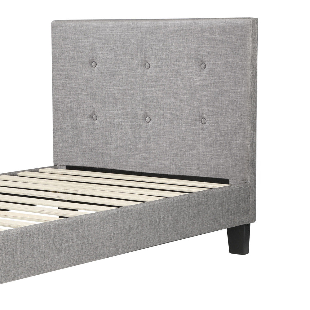 Oikiture Bed Frame Single Size Wooden Fabric Grey