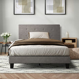 Oikiture Bed Frame Single Size Wooden Fabric Grey - Top-Down View