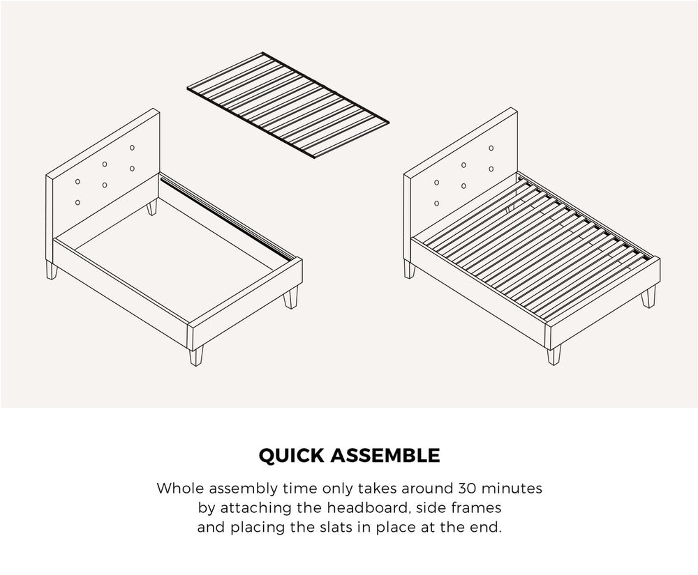 Oikiture Bed Frame Single Size Wooden Fabric Grey