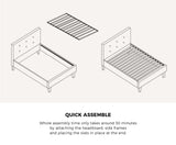 Oikiture Bed Frame Single Size Wooden Fabric Grey - Rear View