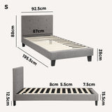 Oikiture Bed Frame Single Size Wooden Fabric Grey - Extra Image