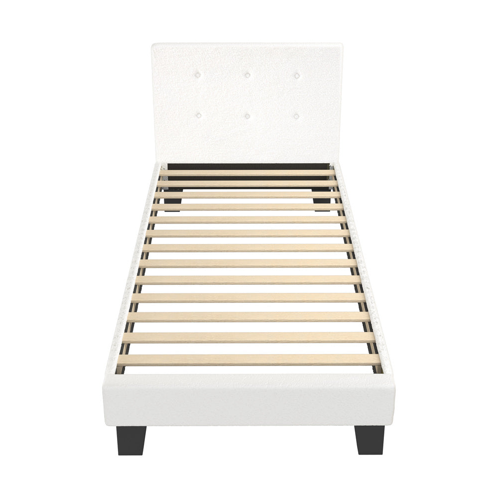 Oikiture Bed Frame Single Size White Boucle