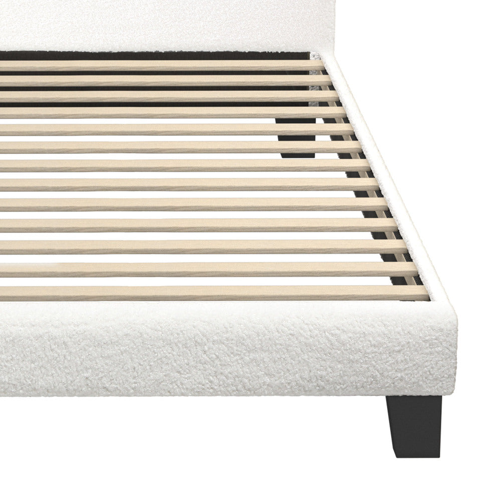 Oikiture Bed Frame Single Size White Boucle
