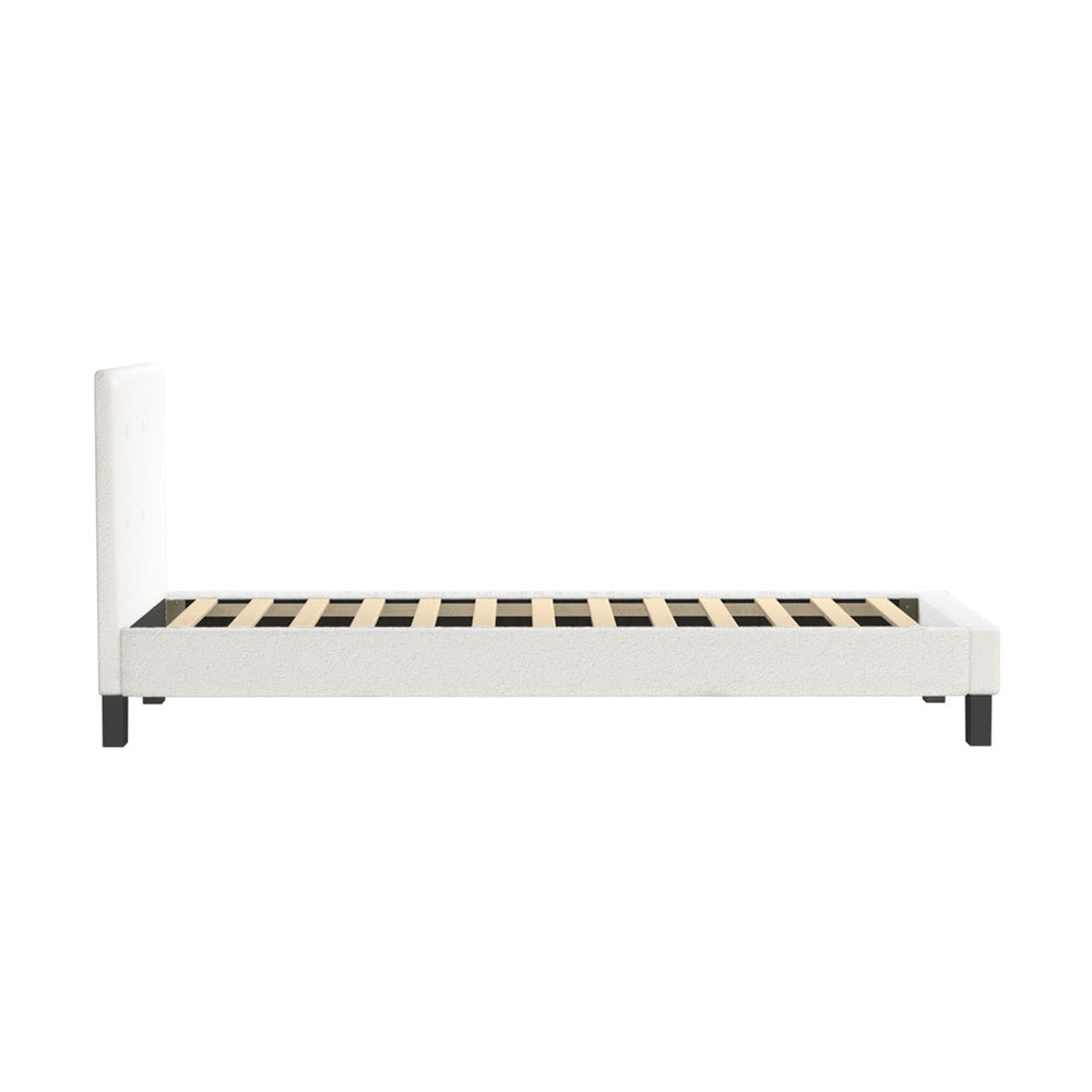 Oikiture Bed Frame Single Size White Boucle