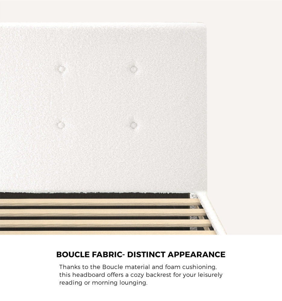 Oikiture Bed Frame Single Size White Boucle