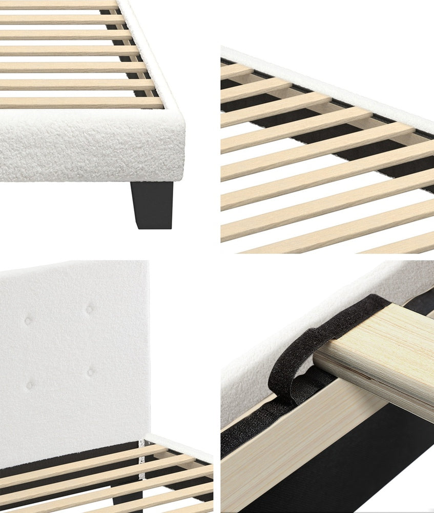 Oikiture Bed Frame Single Size White Boucle