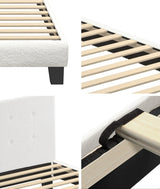 Oikiture Bed Frame Single Size White Boucle - 45-Degree Angle