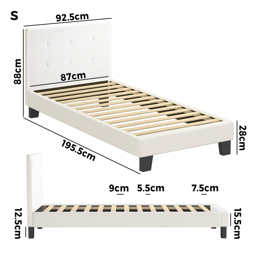 Oikiture Bed Frame Single Size White Boucle