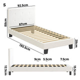 Oikiture Bed Frame Single Size White Boucle - Low Angle