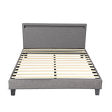 Oikiture Bed Frame RGB LED Double Size Wooden Grey Fabric