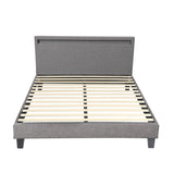 Oikiture Bed Frame RGB LED Double Size Wooden Grey Fabric - Rear View