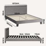 Oikiture Bed Frame RGB LED Double Size Wooden Grey Fabric - Top-Down View