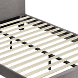 Oikiture Bed Frame RGB LED Double Size Wooden Grey Fabric - Front View