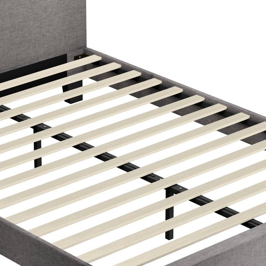 Oikiture Bed Frame RGB LED Double Size Wooden Grey Fabric, LED Lights