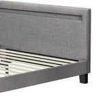 Oikiture Bed Frame RGB LED Queen Size Wooden Grey Fabric
