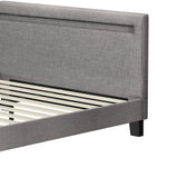 Oikiture Bed Frame RGB LED Queen Size Wooden Grey Fabric - Side View